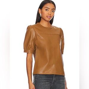 Steve Madden Brown Puff Sleeve Top size small faux leather